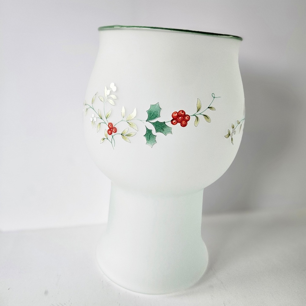Vtg Pfaltzgraff Winterberry Frosted Glass Candle Holder Vase 1998